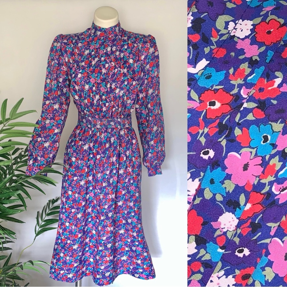 v i n t a g e :: Floral Prairie Cottagecore Puff Sleeve Belted Dress